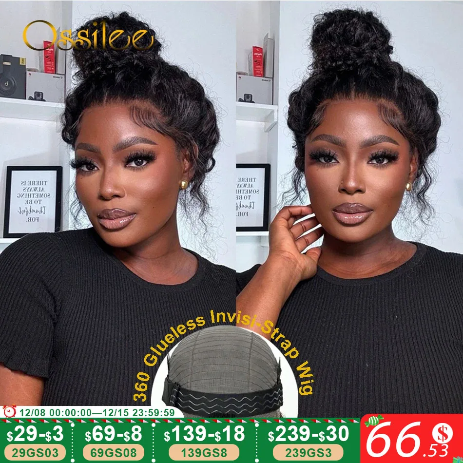 360 Lace Front Wig Human Hair Deep Wave Invisi Strap Snug Fit 360 Transparent HD Lace Frontal Wigs Pre Cut Lace Wig Ossilee