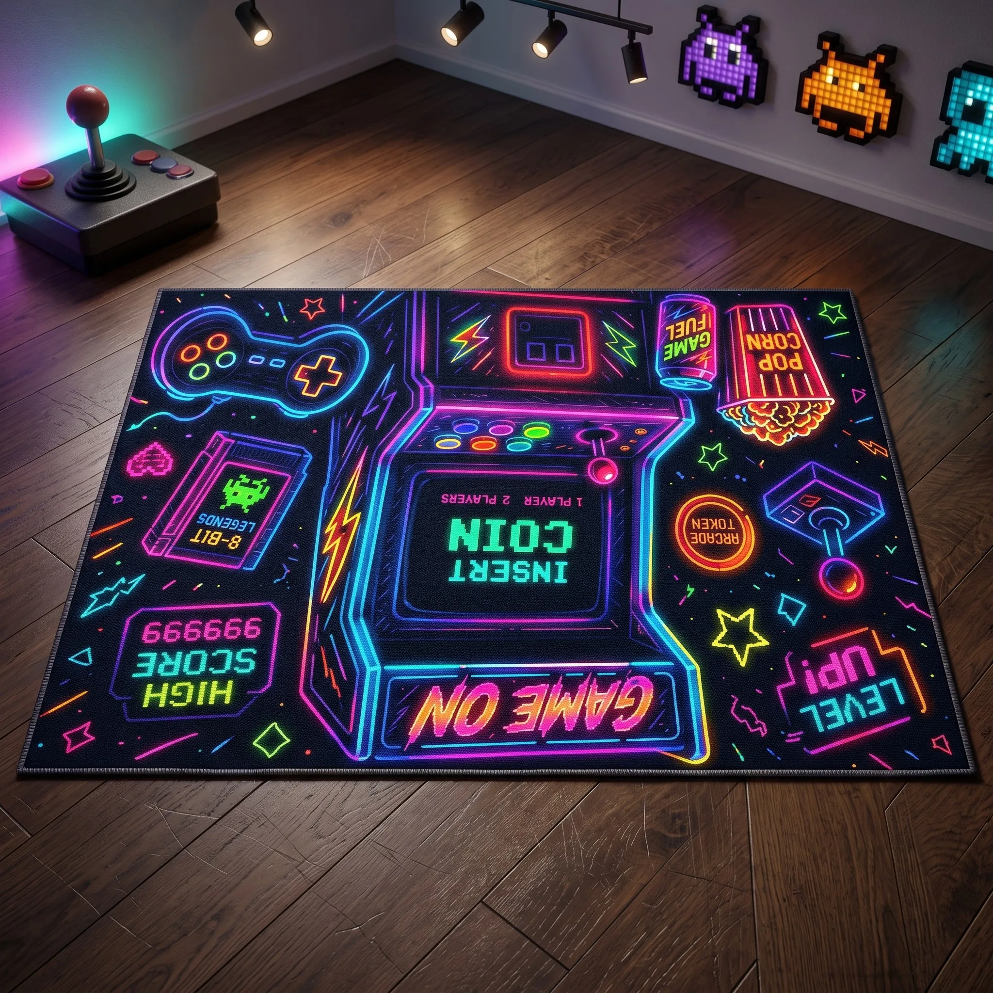 2D Carpet with Pink Ghost Star Moon and Bat Prints Full of Sweet and Cool Cartoon Style, Cute and Eye-Catching, Creating a Fun Atmosphere