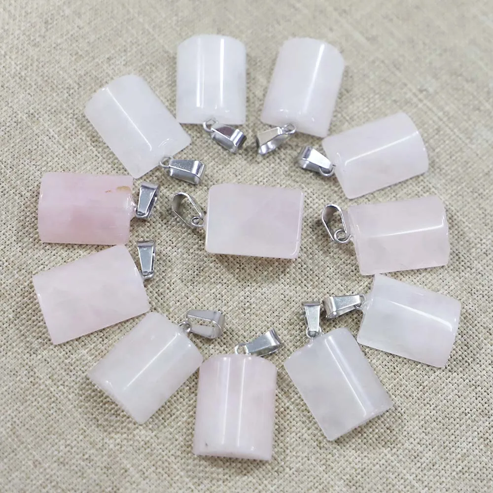 

Natural Stone Rose Quartz Semi Cylindrical Necklaces Pendants Precious Crystal Charms Jewelry Making Accessories Wholesale 30Pcs