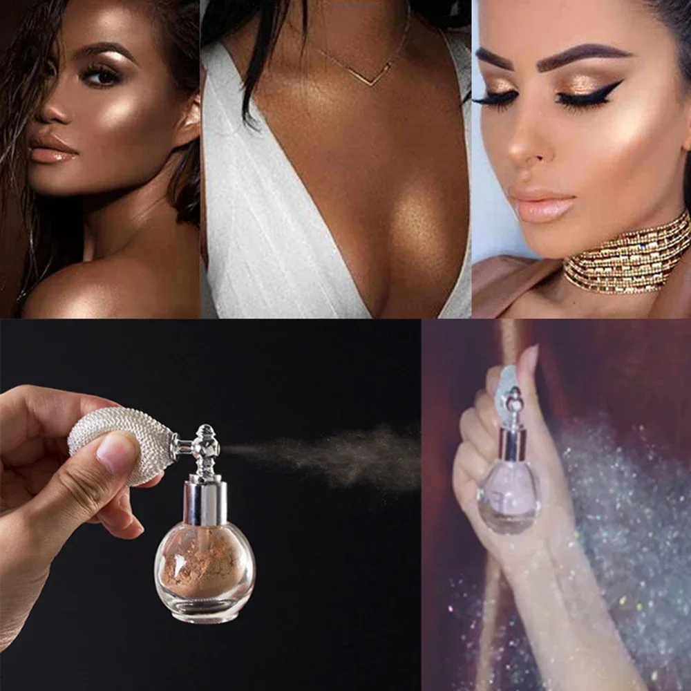 Glitter Powder Spray Makeup Pressed Loose Powder Body and Face Shimmer Dust Sparkle Powder HighLight Glitter Spray for Hair Face