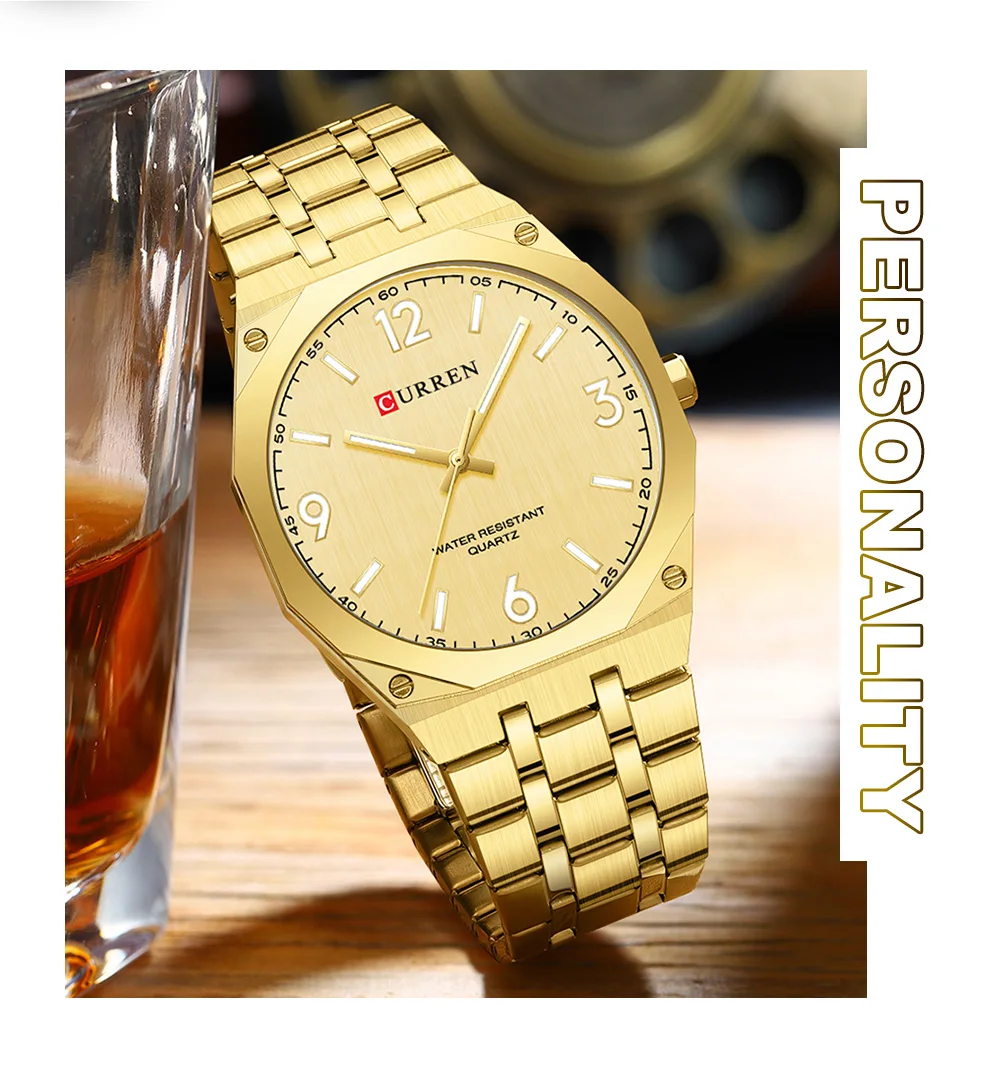 CURREN Herren Luxus-Armbanduhr mit achteckigem Gehäuse, leuchtend, Business-Quarzuhr mit Edelstahlarmband, Reloj Masculino – Detail 9
