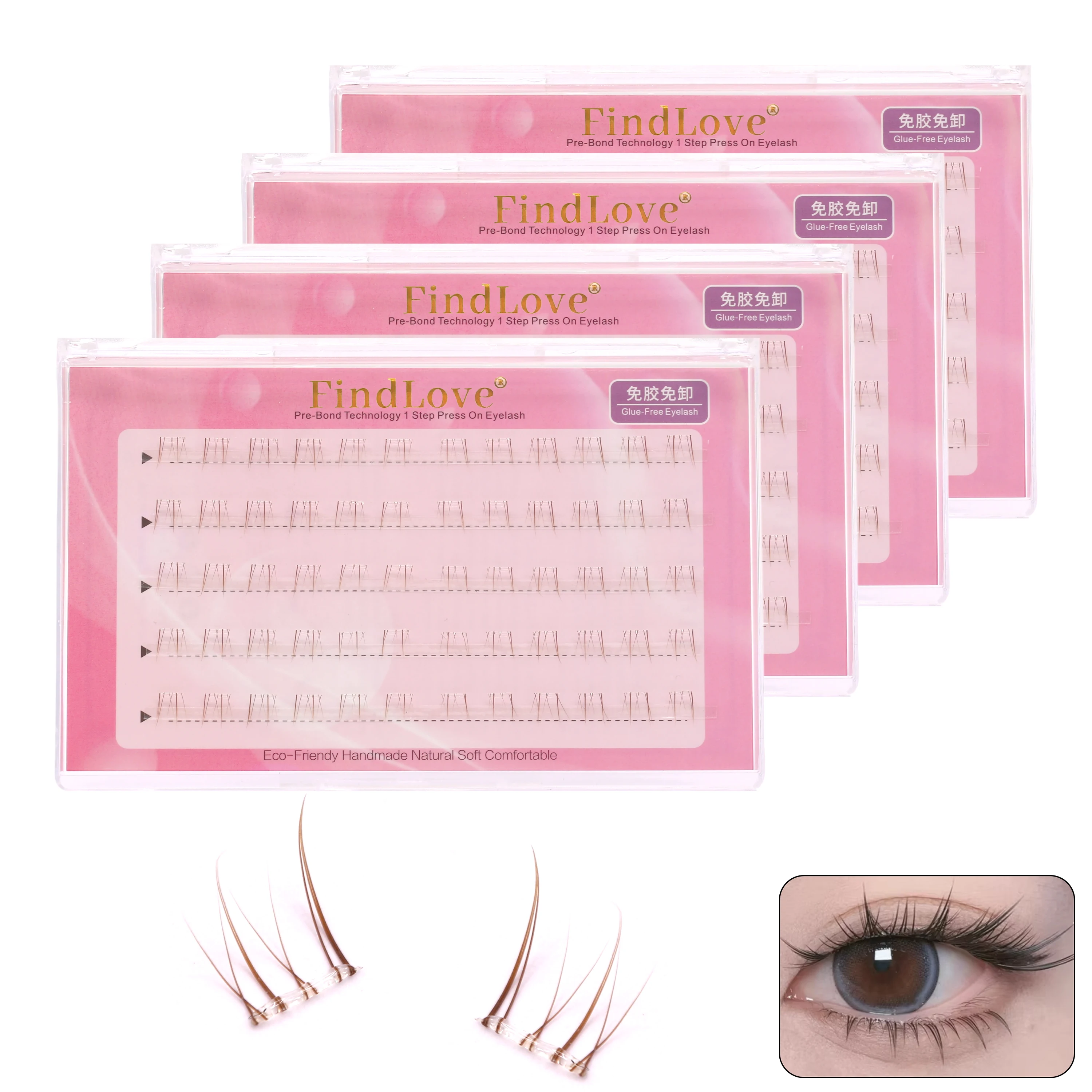 DIY Press-on No Glue Need 5Rows Brown Natural Looking Lower Eyelash Extension Findlove 60pcs Cluster Easy Remove - view 6