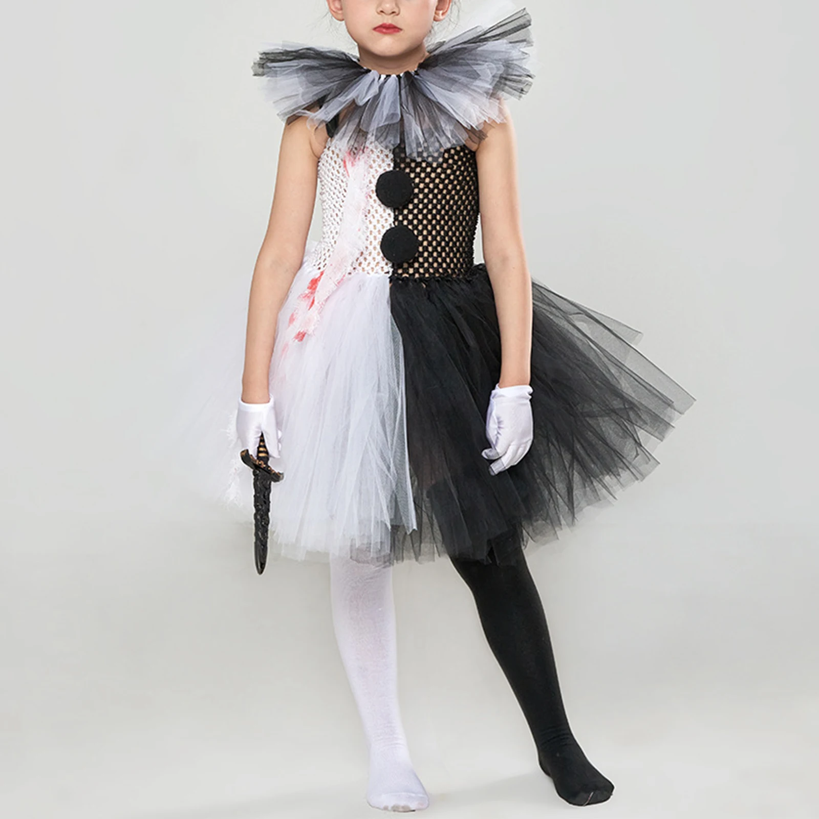 유아용 레이스 얇은 명주 그물 드레스, A라인 볼 가운, 나이프 양말 장갑, 머리핀 세트, 할로윈 파티 코스프레 코스튬