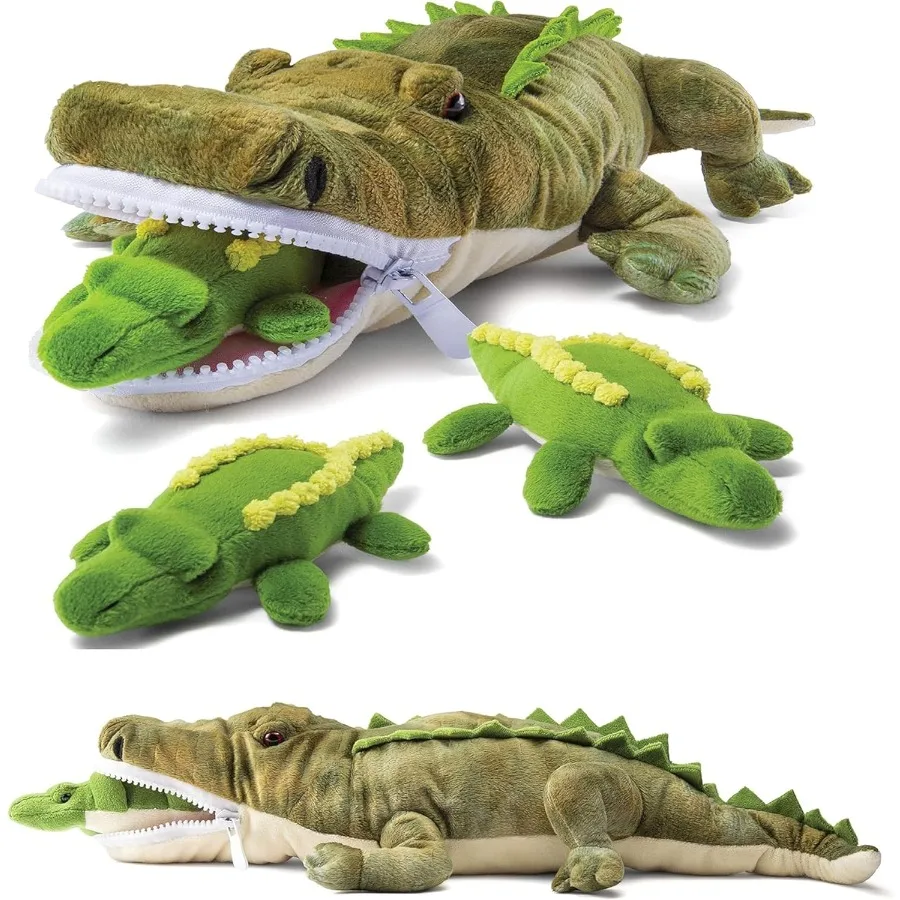 

PREXTEX Stuffed Alligator Toy with 3 Baby Alligators - Alligator Plush Mommy with 3 Zippered Stuffed Alligator Babies Ideal Stu