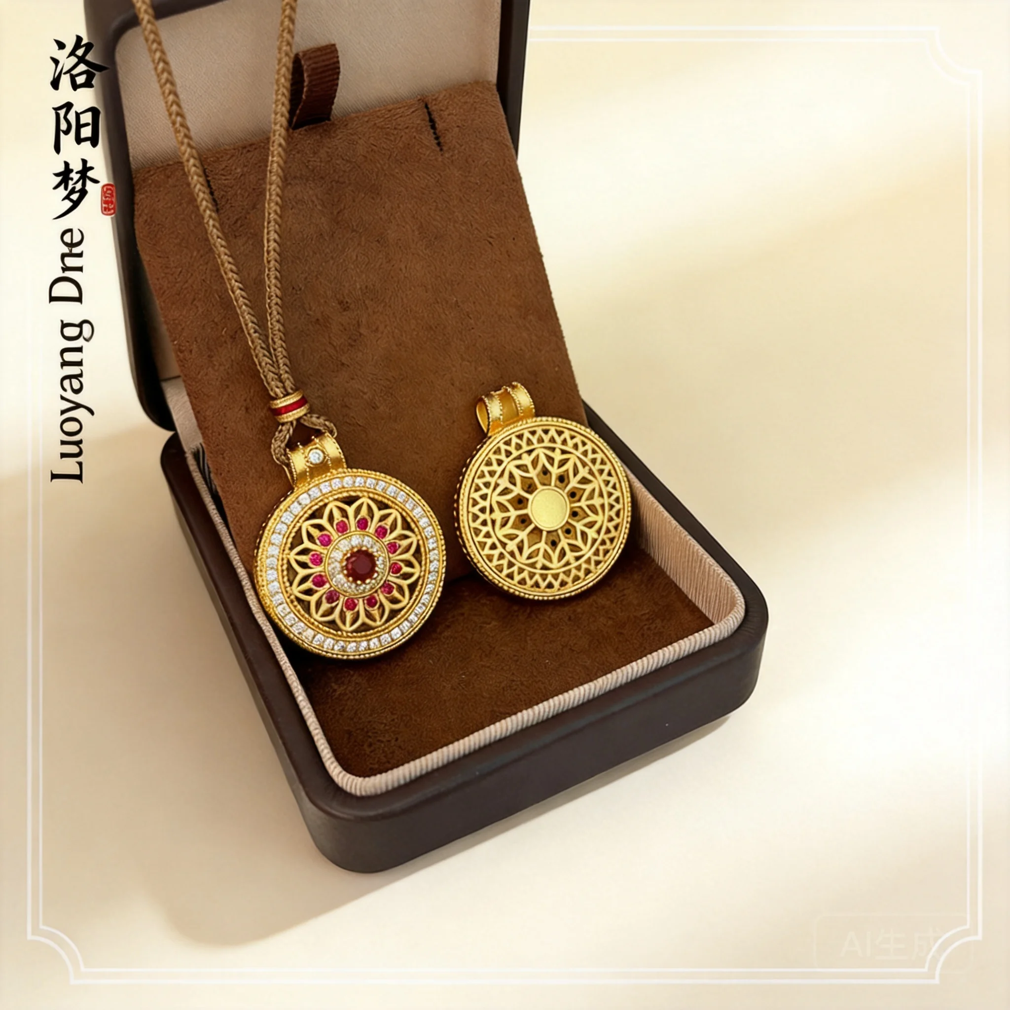 2026 Rotatable Hollow Filigree Rose Window Gold Plated Pendant Necklace For Women Daily Wear Party Gift Fadeless Alloy Inlaid