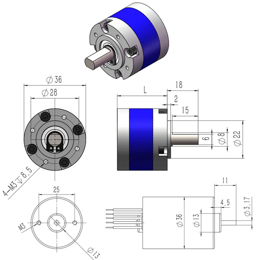 36mm DC Planetary Gear Motor Large Torque 3.7:1/5.18:1/14:1/27:1/50:1/100: 1/139:1/189:1/263:1/516:1/721:1 Reduction Ratio Motor