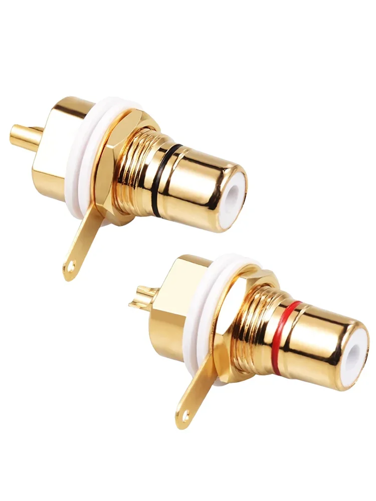 AliExpress 2/4pcs Pure Copper RCA Female Panel Mount Red Black Cycle Nut AV Speaker Terminal Phono Connector Socket