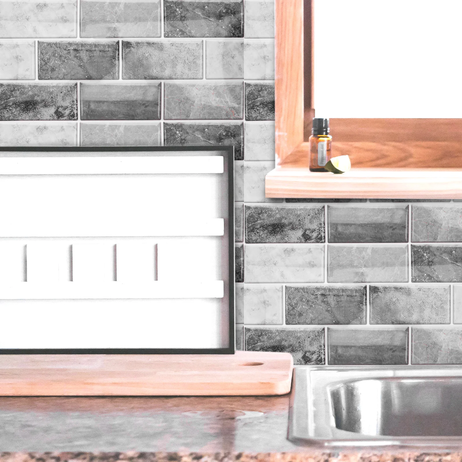 

6pcs Self Adhesive Tiles Waterproof Oil Resistant Vinyl Wallpaper for Kitchen Backsplash Bathroom Walls Home Decor