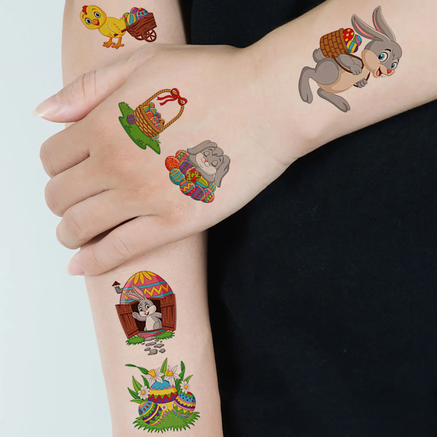 10 أوراق (88 أنماط) ملصقات وشم مؤقت لعيد الفصح الكرتونية، أنماط عنصر بيضة عيد الفصح على شكل أرنب لطيف