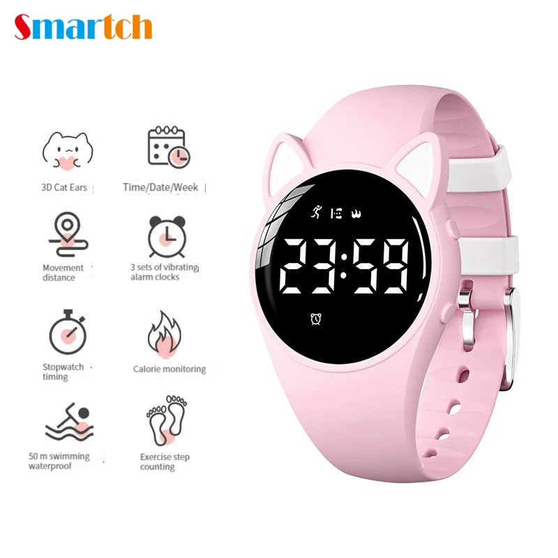 696 Smartwatch Women Children Waterproof USB Charging Sport Fitness Bracelet Band Luminous LED Smart Watch Girl Step Alarm Clock