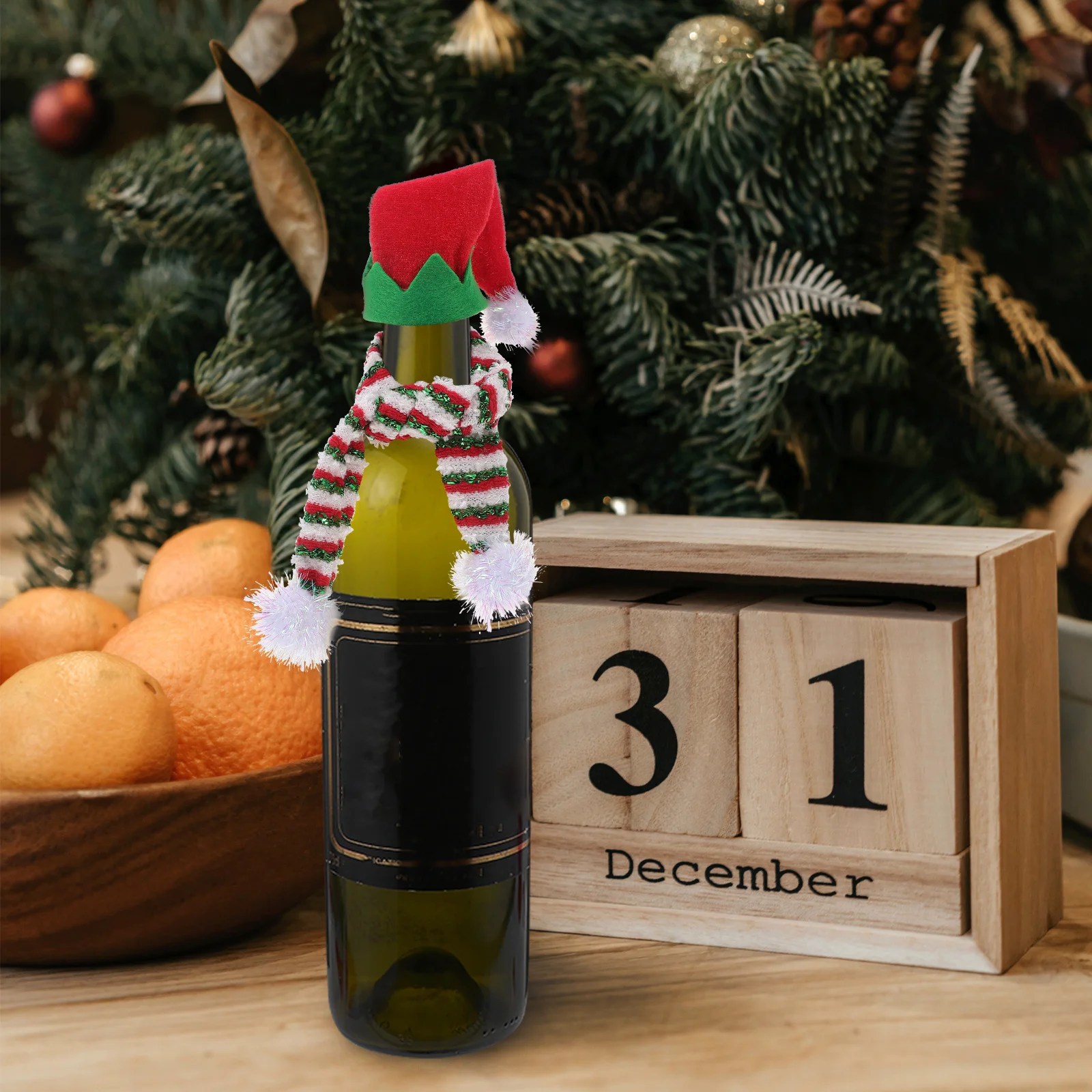 حساسة زجاجة قبعة وشاح قبعات عيد الميلاد الصغيرة النبيذ الديكور تنوعا عطلة ديكور للطاولات قبعة مصغرة الأوشحة المصغرة