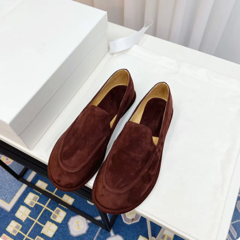 Genuine leather round toe comfortable and soft flat sole single shoes, casual and simple walking and driving loafers for women