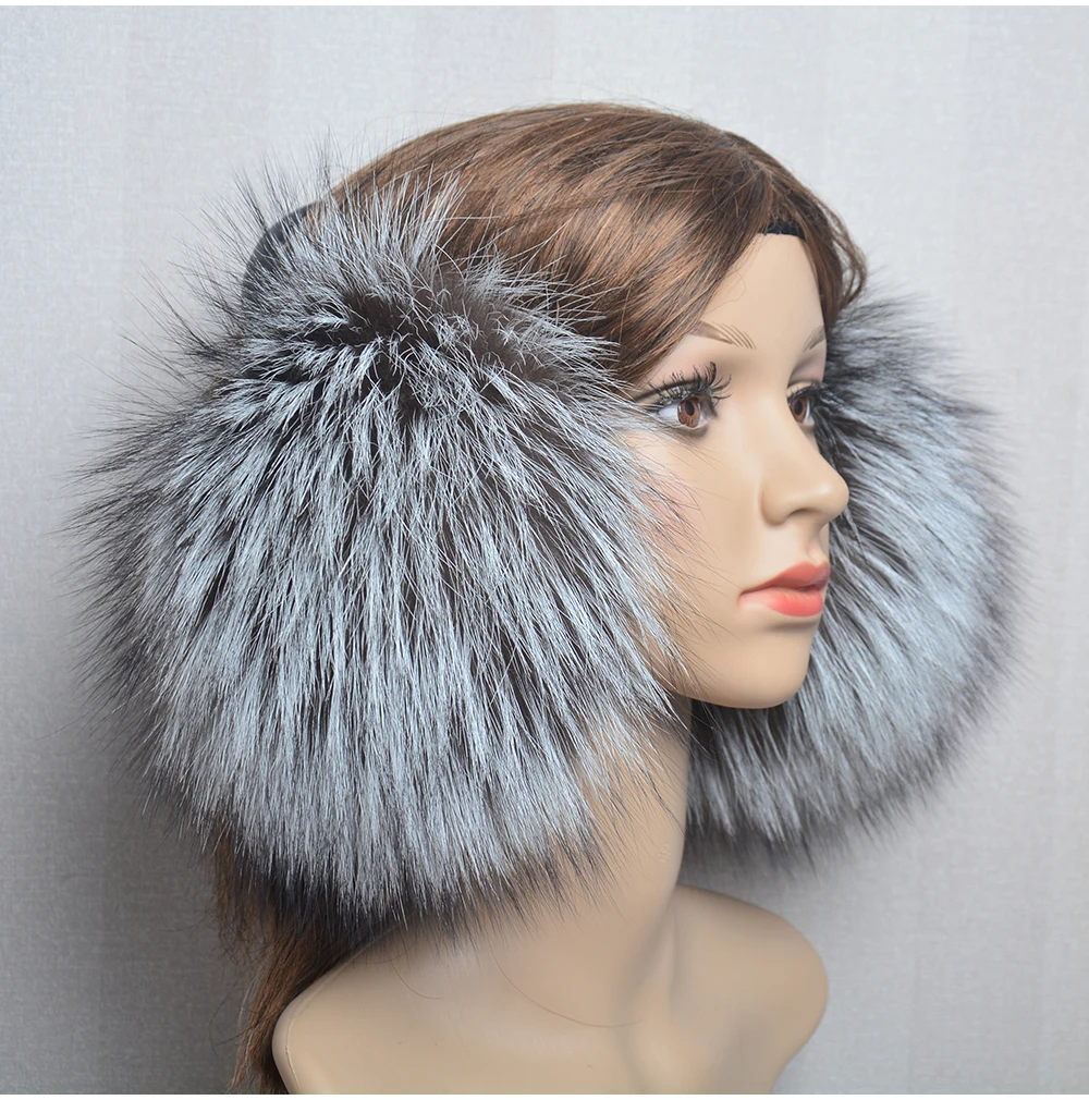 Winter Women Warm Real Fox Fur Earmuffs Girl\'s Earlap Ultra Large Ladies Plush Earmuff Luxury Ladies Fox Fur Earmuffs