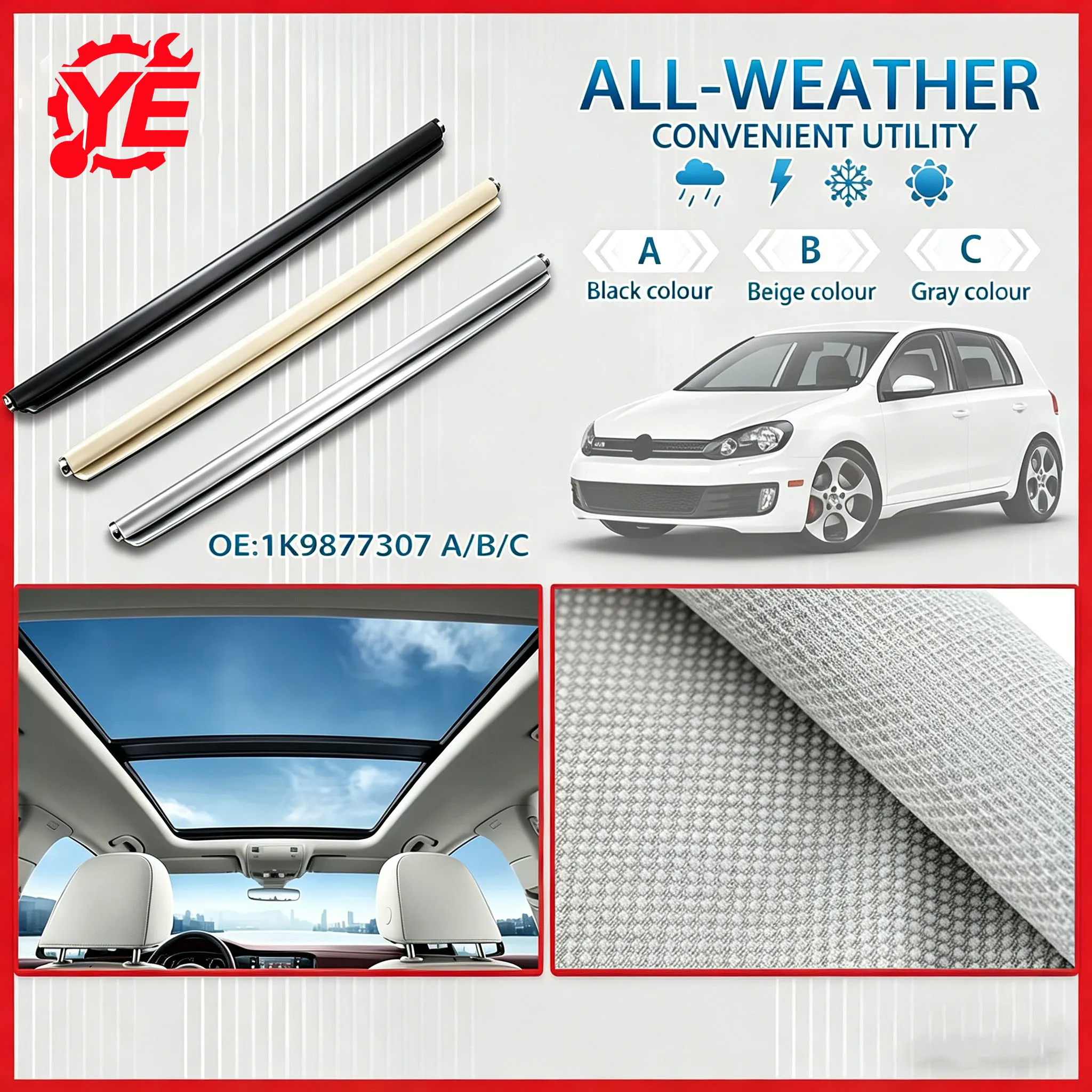 Pare-soleil de toit ouvrant pour voiture 1K9877307 1K9877307B pour VW Sharan Tiguan Golf Audi Q5 1K9877307A 1K9877307C Noir Gris Beige