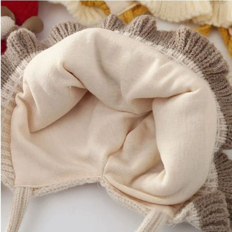 Cute Baby Bow Knitted Hat Autumn Winter Girls Sweet Children's Warm Ear Protection Hat Princess Kids Pullover Hat