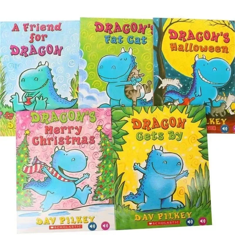 5 Books/Set Scholastic Dragon By Dav Pilkey Kids Picture Bedtime Reading Story Book Set In English Comic Books