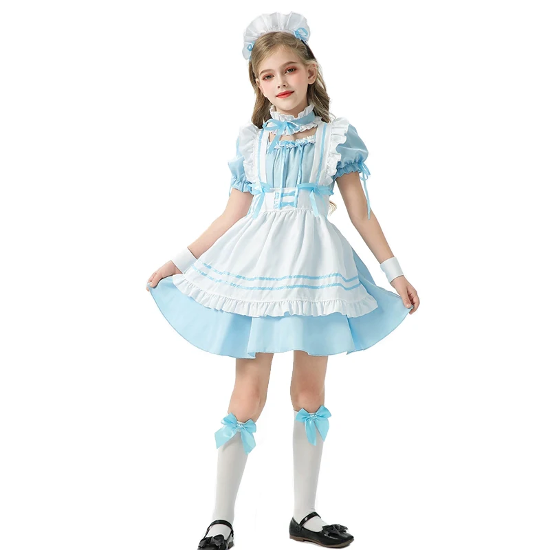 Multiple Girl Classic Lolita Cute Japanese Maid Short Sleeve Outfit With Socks Costume Fancy Party Dress