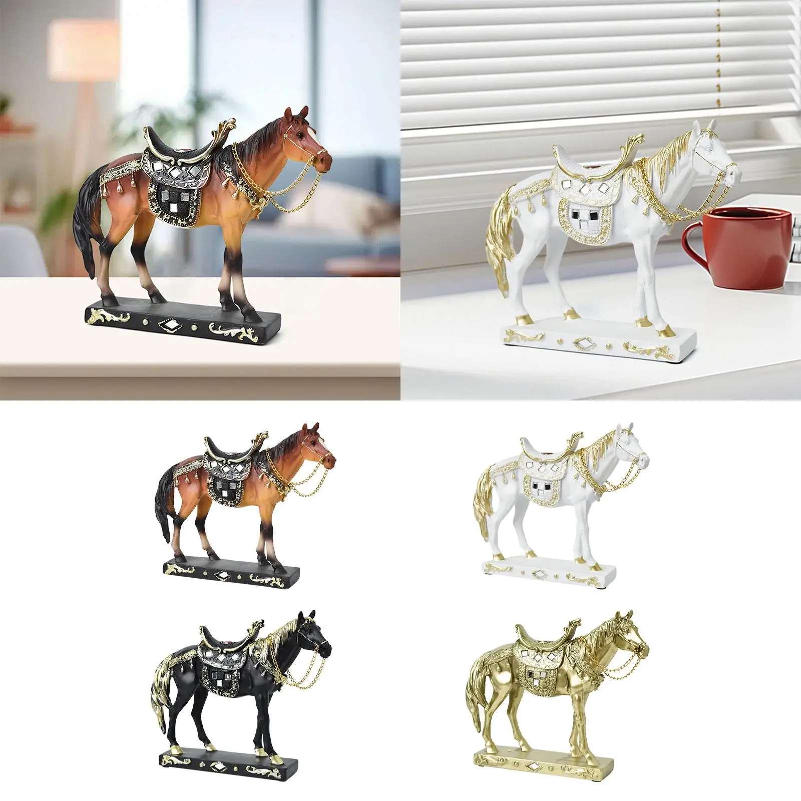 Horse Statue Display Desk Decoration Table Ornament for Home Office Bedroom