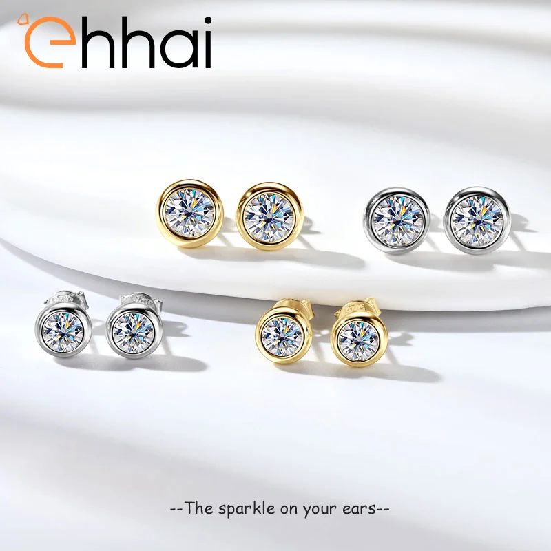 

Ehhai Round Moissanite Exquisite Stud Earrings for Women 925 Sterling Silver Piercing Earring Jewelry Gift with GRA Certificate