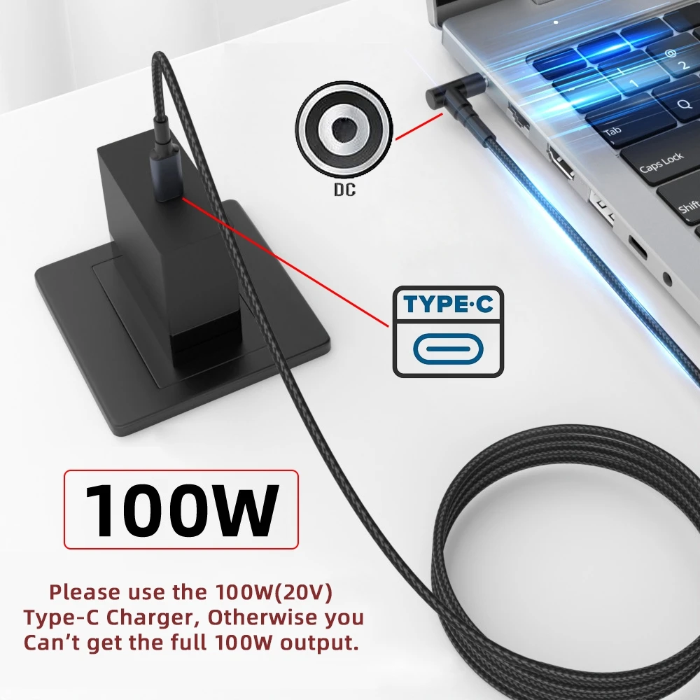 USB-C شاحن محول الحبل 65 واط 100 واط نوع C المدخلات إلى تيار مستمر 7.4*5.0 مللي متر إخراج الطاقة 20 فولت 5A كابل شحن متوافق مع الكمبيوتر المحمول DELL