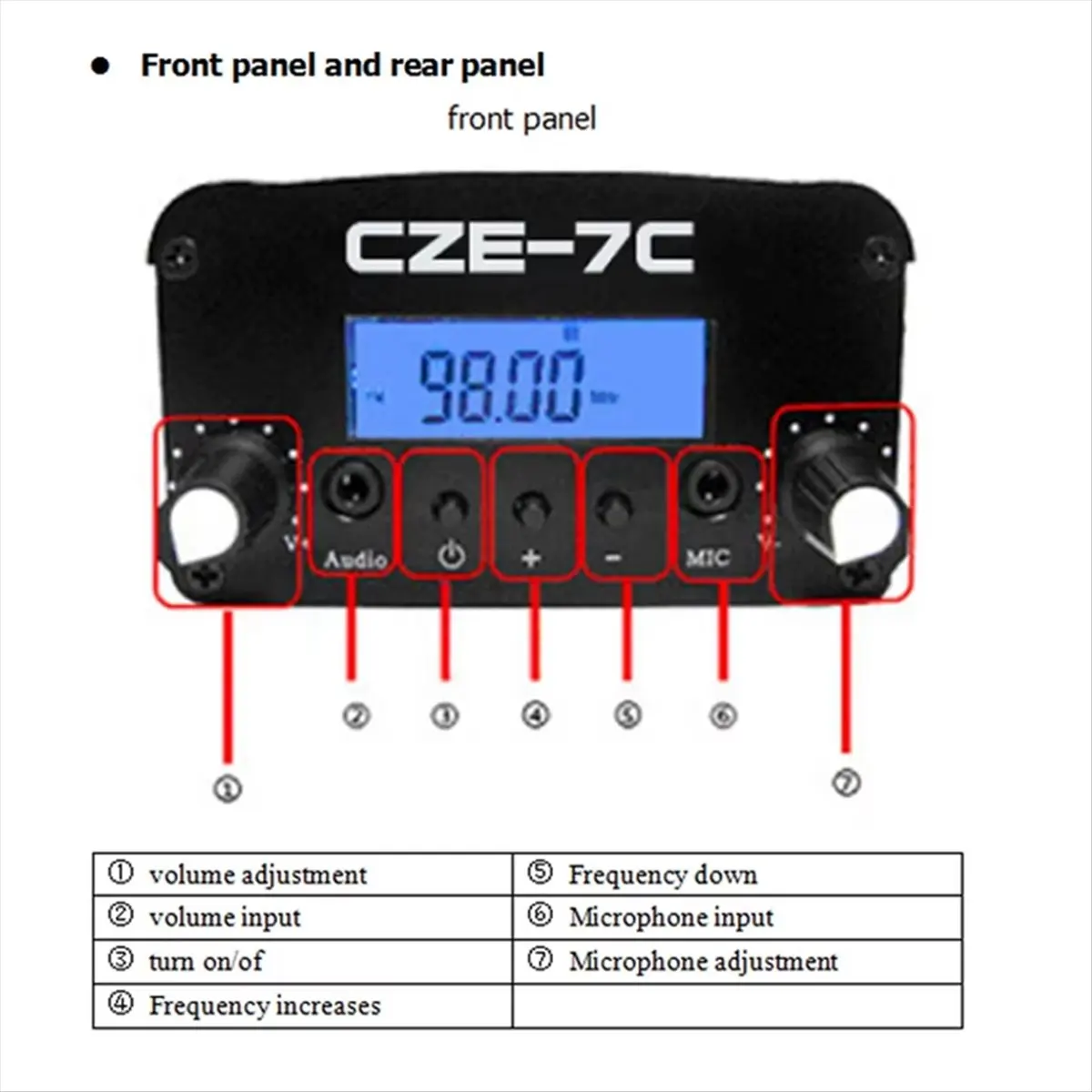 AAAE 1W 7W FM Radio Transmitter CZE-7C Wireless Booster FM 76-108MHz Amplifier with Car Sucker Antenna Kit for Radio Station