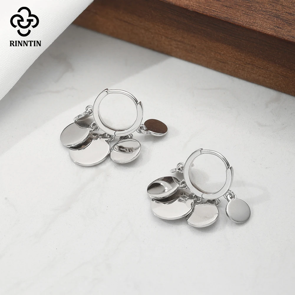 

Rinntin Genuine 925 Sterling Silver Round Pendants Drop Dangle Earrings For Women Girls Party Hip Hop Trendy Jewelry Gift GAE18