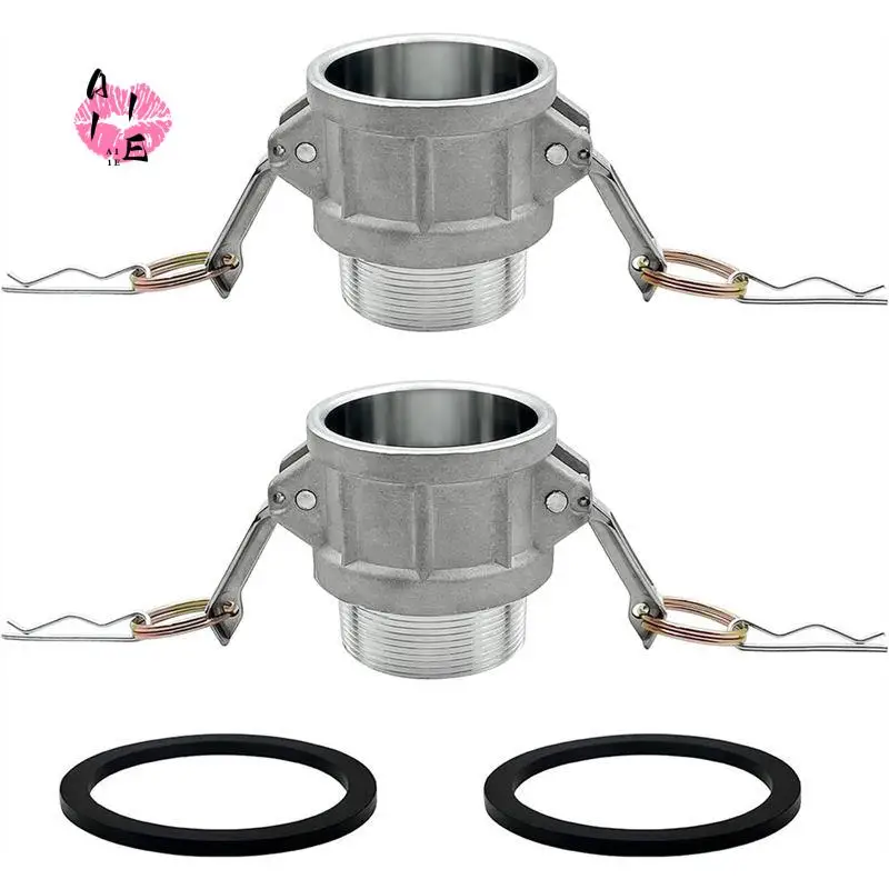 A11E-2PCS Type B Global Type B Cam And Groove Hose Fitting,2Inch Plug X 2Inch NPT Male With 2 PCS 2In Camlock Gasket Fitting
