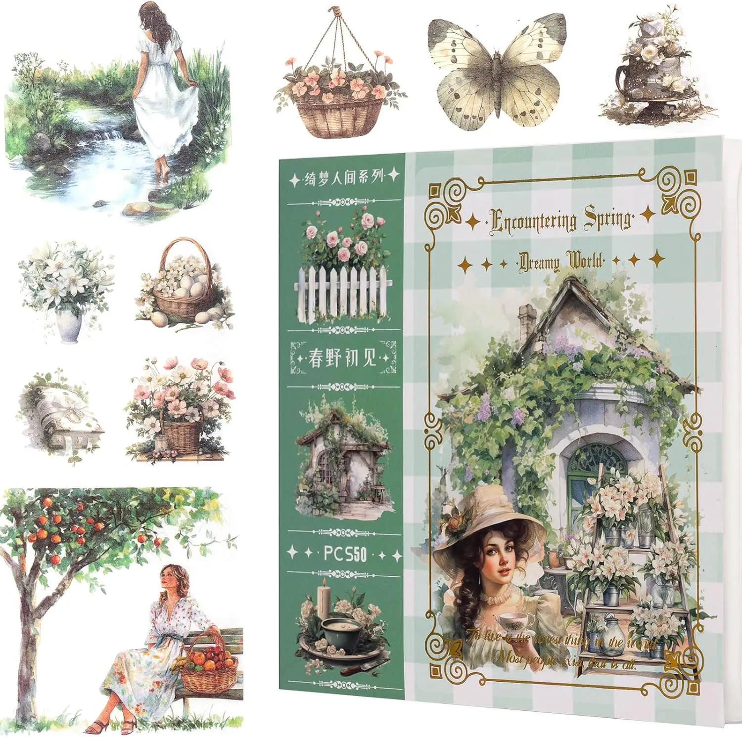 

Garden Journal Sticker Book, 50 Sheets Washi Sticker, Scrapbook Supplies, Watercolor Scrapbooking Decorative Ephemera Arts Craft