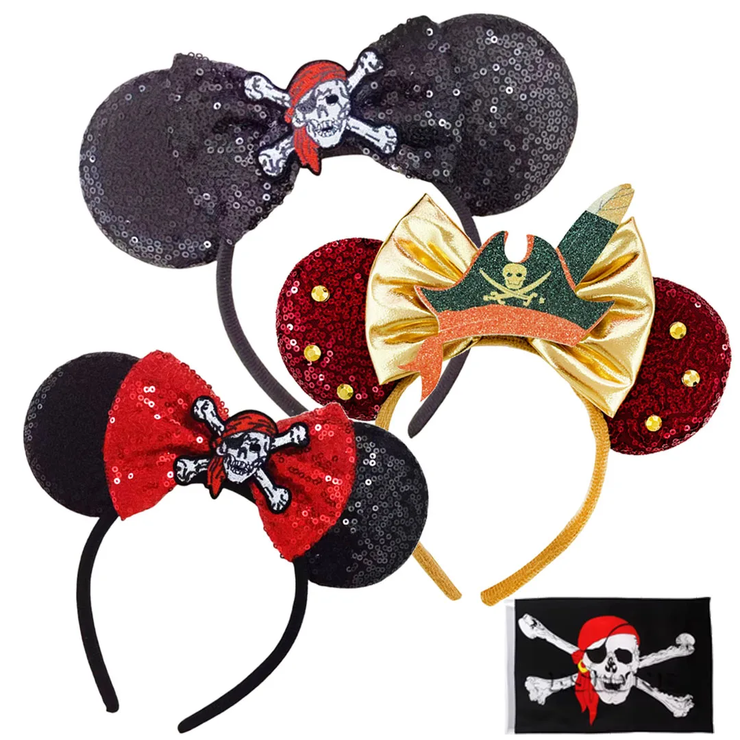 Women Pirates Black Sequin Bow Mickey Mouse Hair Headband for Cosplay Pirates Mickey Ears, Pirates Minnie Ears, Pirates Ears  main image 2