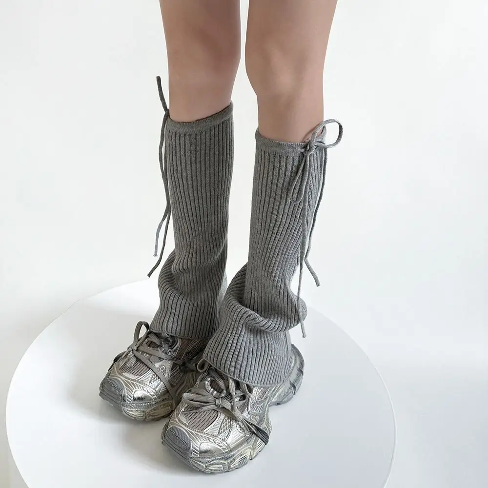 بلون الدانتيل يصل Bowknot غطاء الساق Y2K الحلو لوليتا الأحذية غطاء مرونة الدافئة الركبة عالية الفتيات الجوارب فتاة