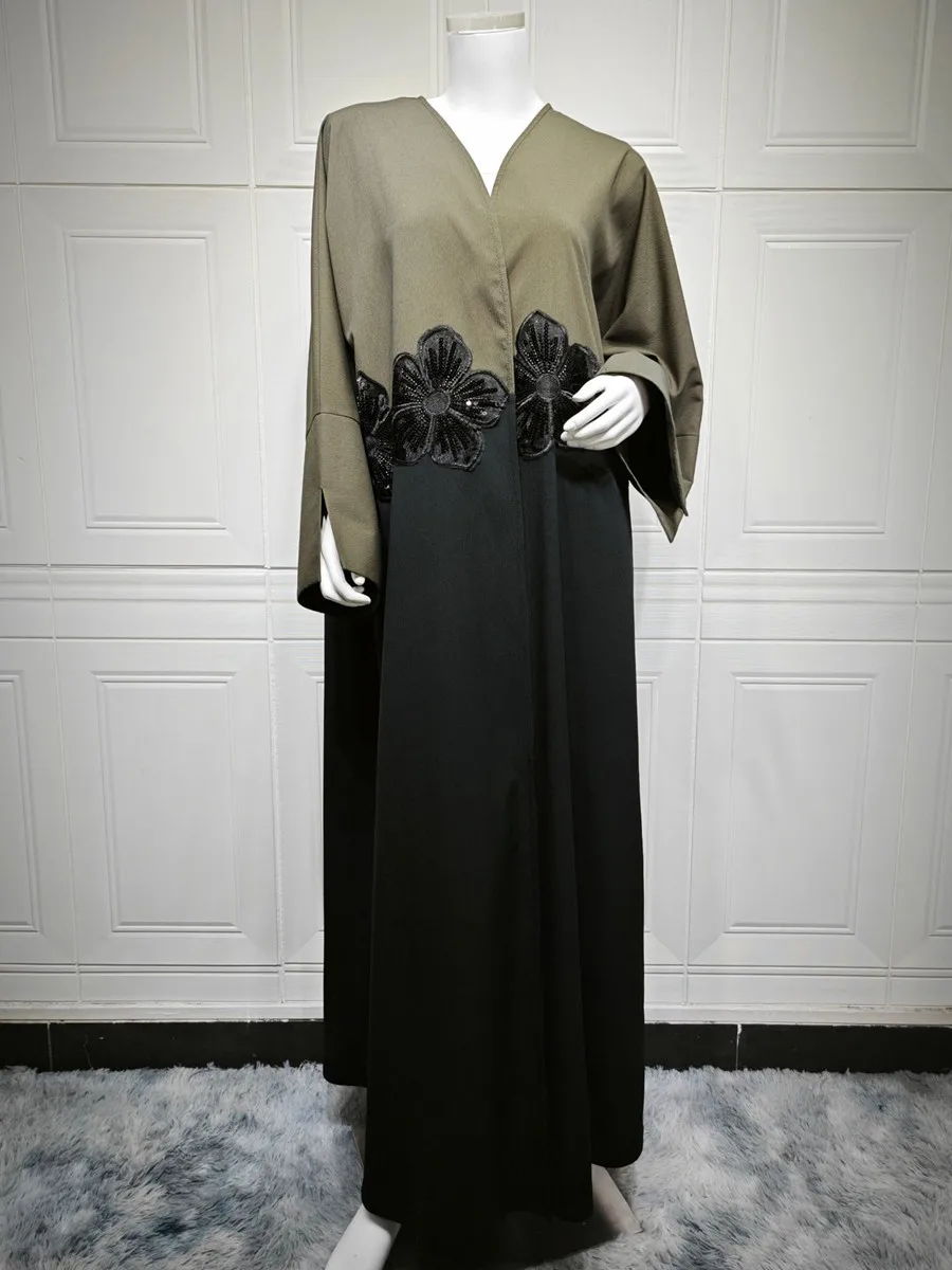 Femmes Eid dubaï Ramadan Abaya luxe mode musulmane Applique Kimono Cardigan pli Robe Maxi caftan Robe Femme Islam vêtements