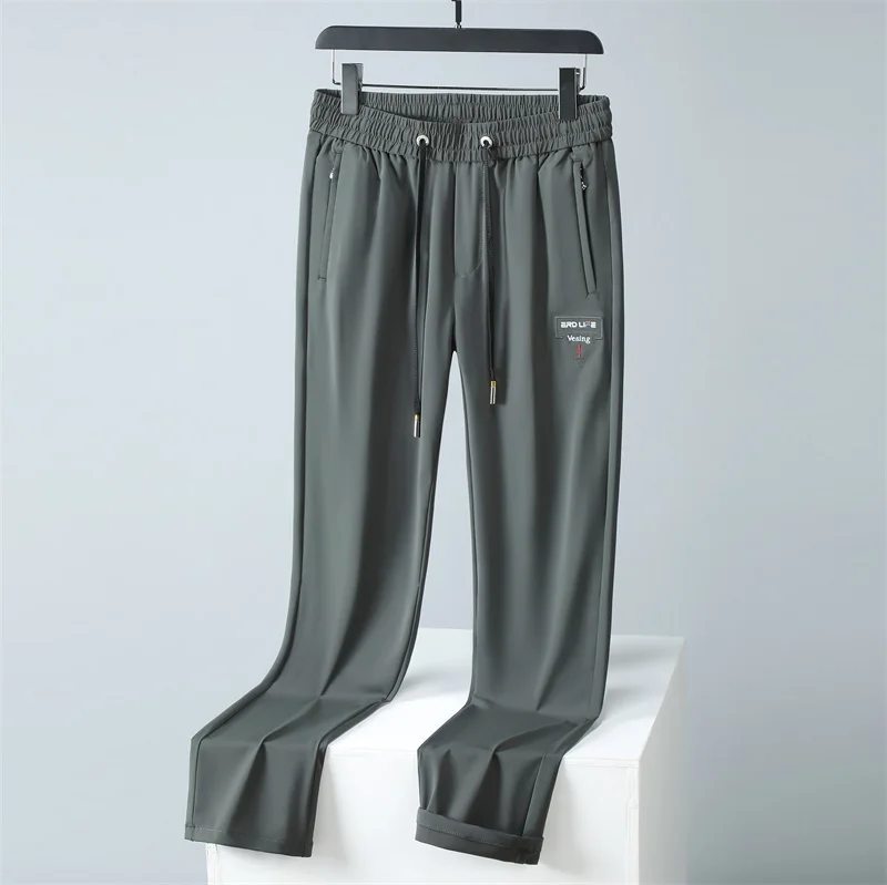 Men's Thin Ice Silk Pants Casual Business Simple Solid Color Men's Straight Pants Casual Outdoor Loose Breathable Pants