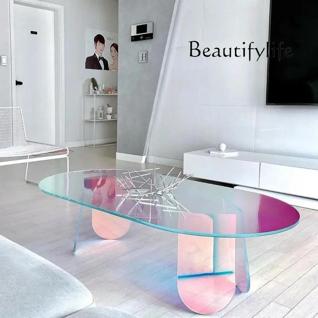 

household simple colorful modern coffee table furniture living room American design glass coffee table