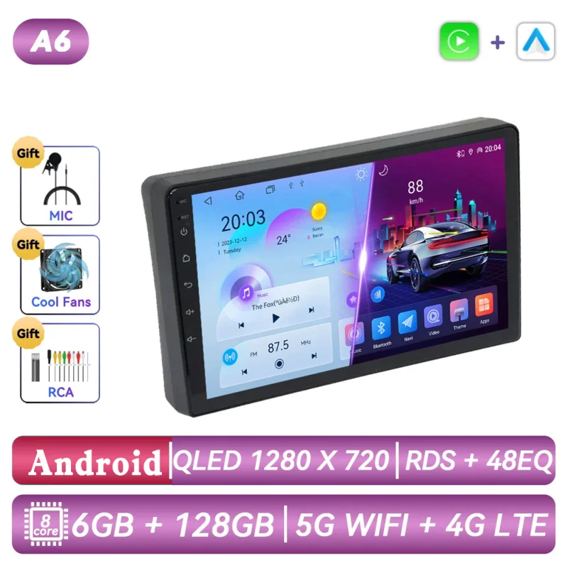 Android autoradio, multimediaspeler, navigatie, GPS, Carplay, autostereo voor Toyota FunCargo Yaris Verso 1999 - 2006