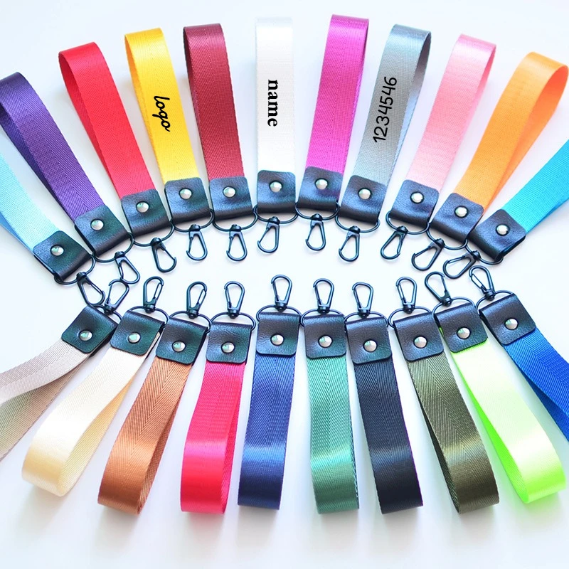 

Custom LOGO Leather Webbing Woven Keychain Print Bag Hanging Braid Rope Lanyard Key Chain Personalize Motorcycle Ribbon Keyring