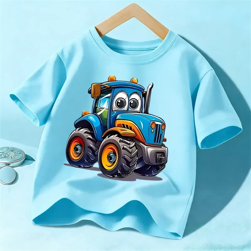 American-style Clothes, Tractor Short-sleeved T-shirt, School Uniform-style Children's Clothing, Student T-shirt, Trendy Fashion