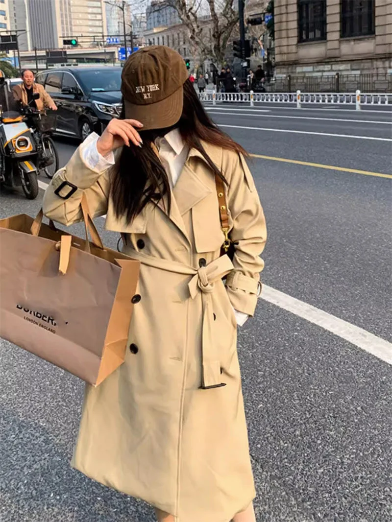 

Windbreaker Coat Women's Mid Length 2024 Spring And Autumn British Style Fashion Slim Belted Trench Mujer Abrigos K1784