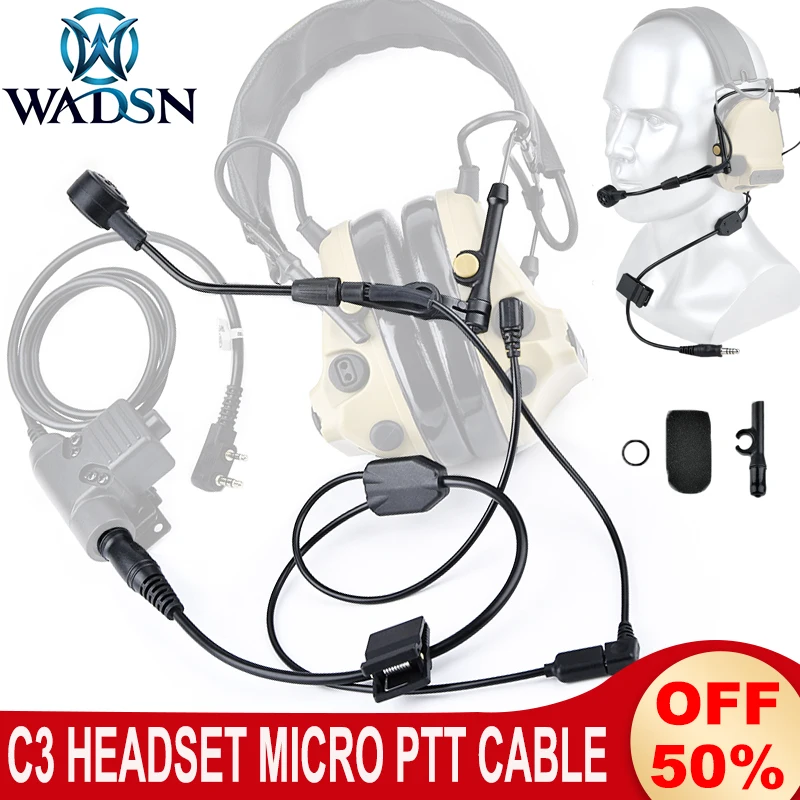 WADSN Wiress Version Comt Headset C3 Headphood Microphone PTT Cable Nylon Version Hunting Shotting Earphone Adapter 7.0 Plug New