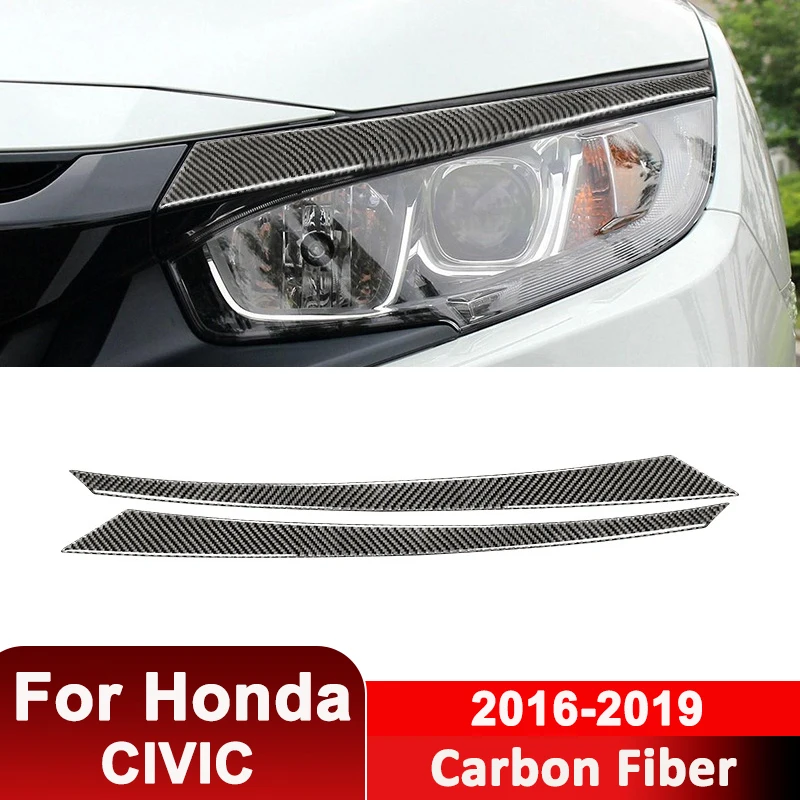 

For Honda CIVIC 2016-2019 Carbon Fiber Car Headlight Eyebrows Trim Strips Decorative Sticker Auto Interior Accessories