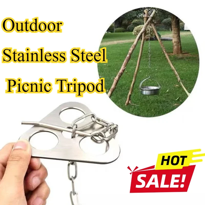 Trípode colgante desmontable para fogata, juego de accesorios de cocina para barbacoa al aire libre, colgante ajustable de acero inoxidable, 1 ud.