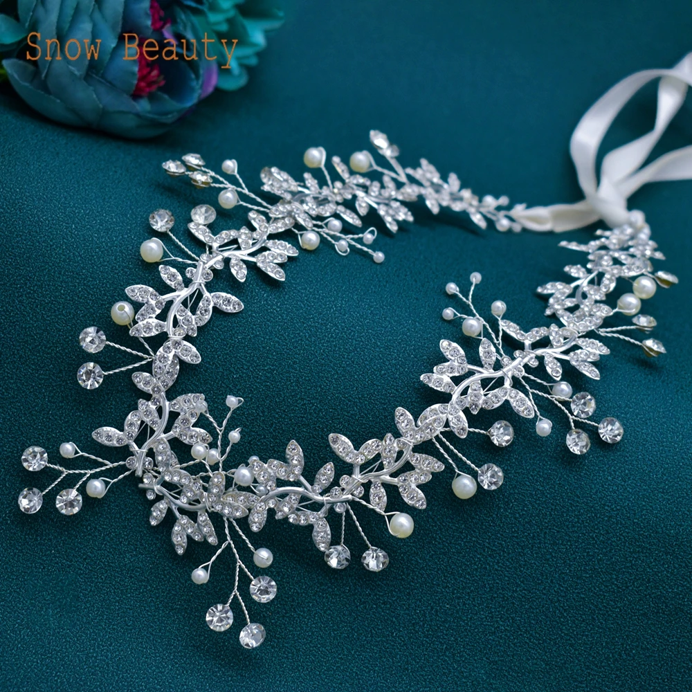 S42 Rhinestone Wedding Belts Alloy Leaves Bridal Dress Accessories Crystal Pearls Women Sash Fashion Bridal Belts Waistband