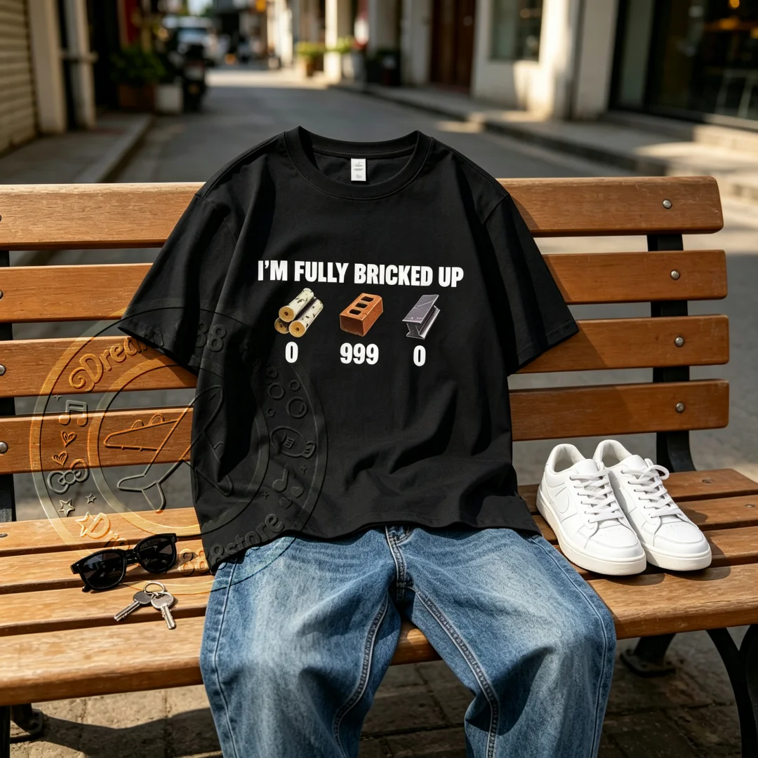 Funny Gaming Meme T‑Shirt I'm Fully Bricked Up Brick Wood Metal Graphic Print Short Sleeve Casual Streetwear Tee For Adults