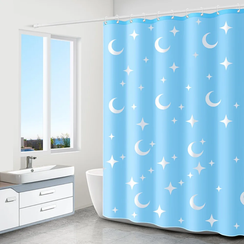 

No Drilling Shower Curtain Polyester Fabric Printed Pattern Waterproof Mold-resistant for Bathroom Hotels Partition Door Curtain