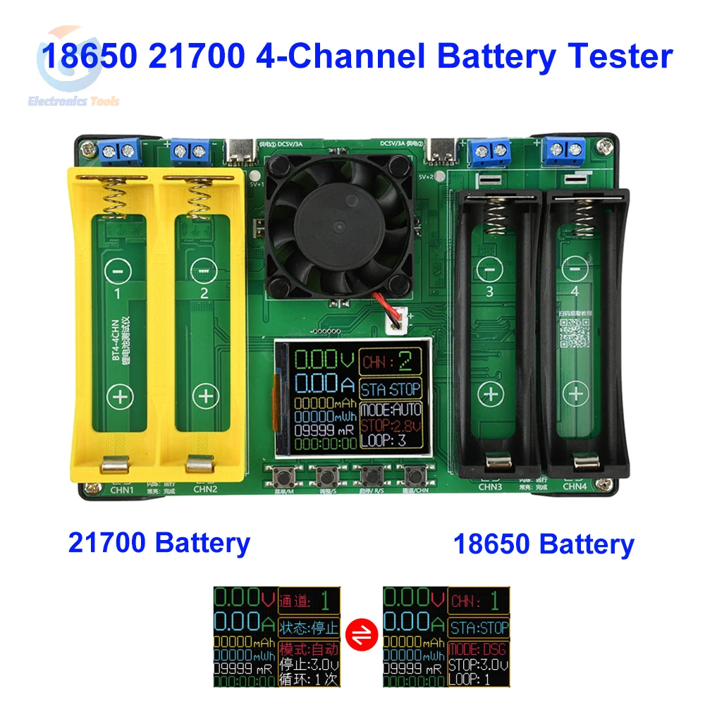 

21700 4-канальный тестер емкости аккумулятора Тестер заряда/разряда аккумулятора 2-проводной внутренний сопротивление Type-C для тестирования аккумулятора