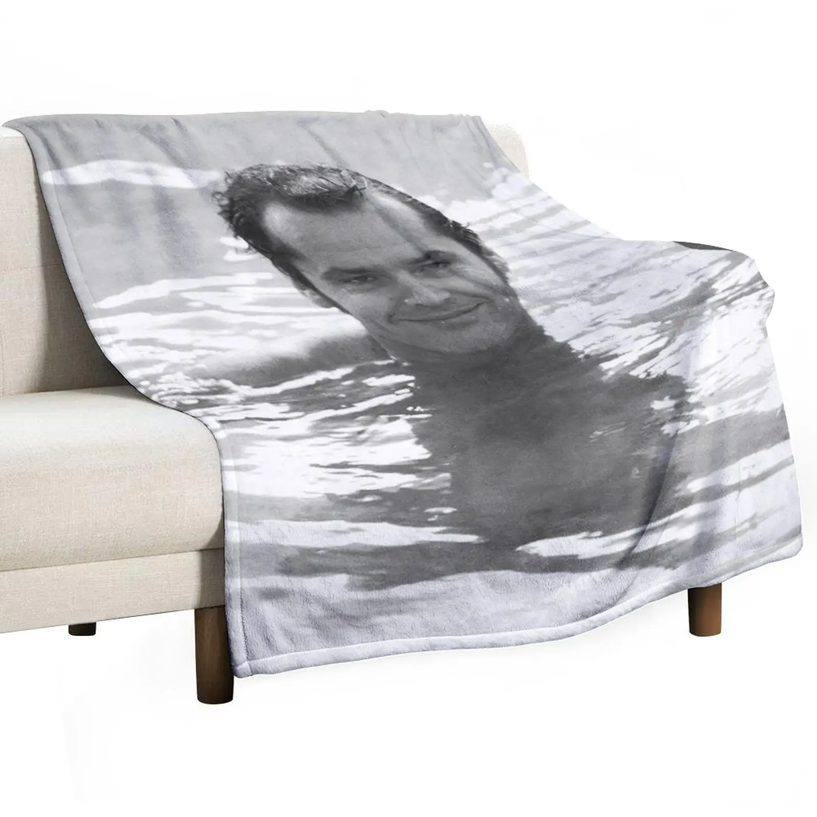 Jack Nicholson, Smoking in Pool, Retro Black and White Photograph Throw Blanket Bed Travel Blankets