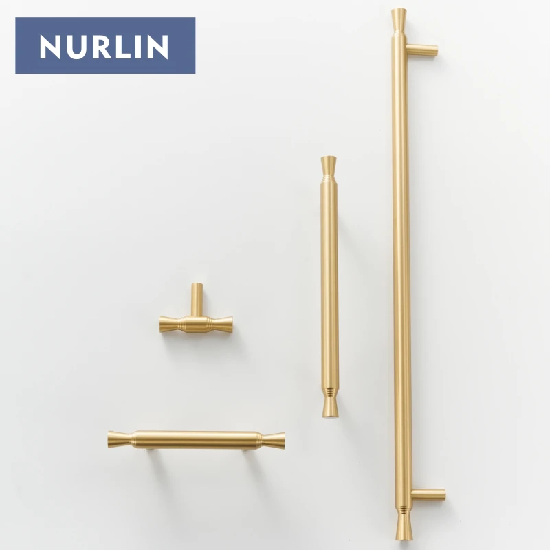 Nurlin Solid Brass New Style Cabinet Knobs T-bar Long Pull 115-380mm 4.5-15 inch Kitchen Wardrobe Handle