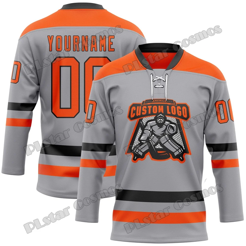 Custom Logo & Name 3D Printed Men's Hockey Jersey Gray Purple Gold Lace Neck Design Summer Unisex Fashion Sport Team Shirt YU20 view 4