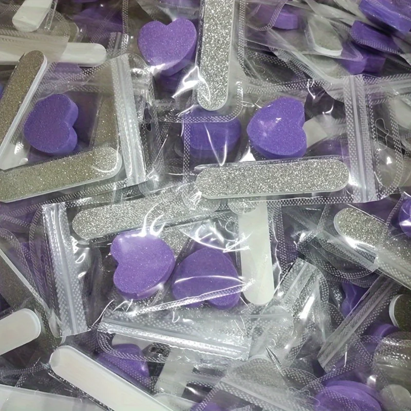 ピンクグリッターネイルケアキット12点セット - ハート型バッファ、クリスタルロッド、ネイルアートとペディキュア用の両面ファイル