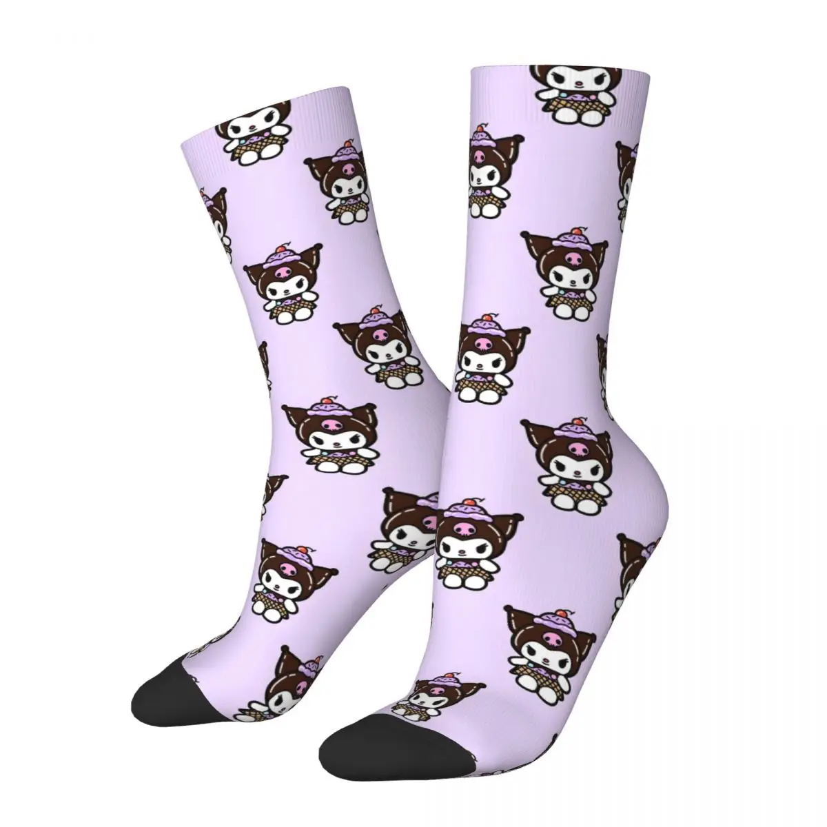 Kuromi Ice Cream Plush Crazy Men's compression Socks Unisex Sanrio Harajuku Pattern Printed Funny Novelty Happy Crew Sock