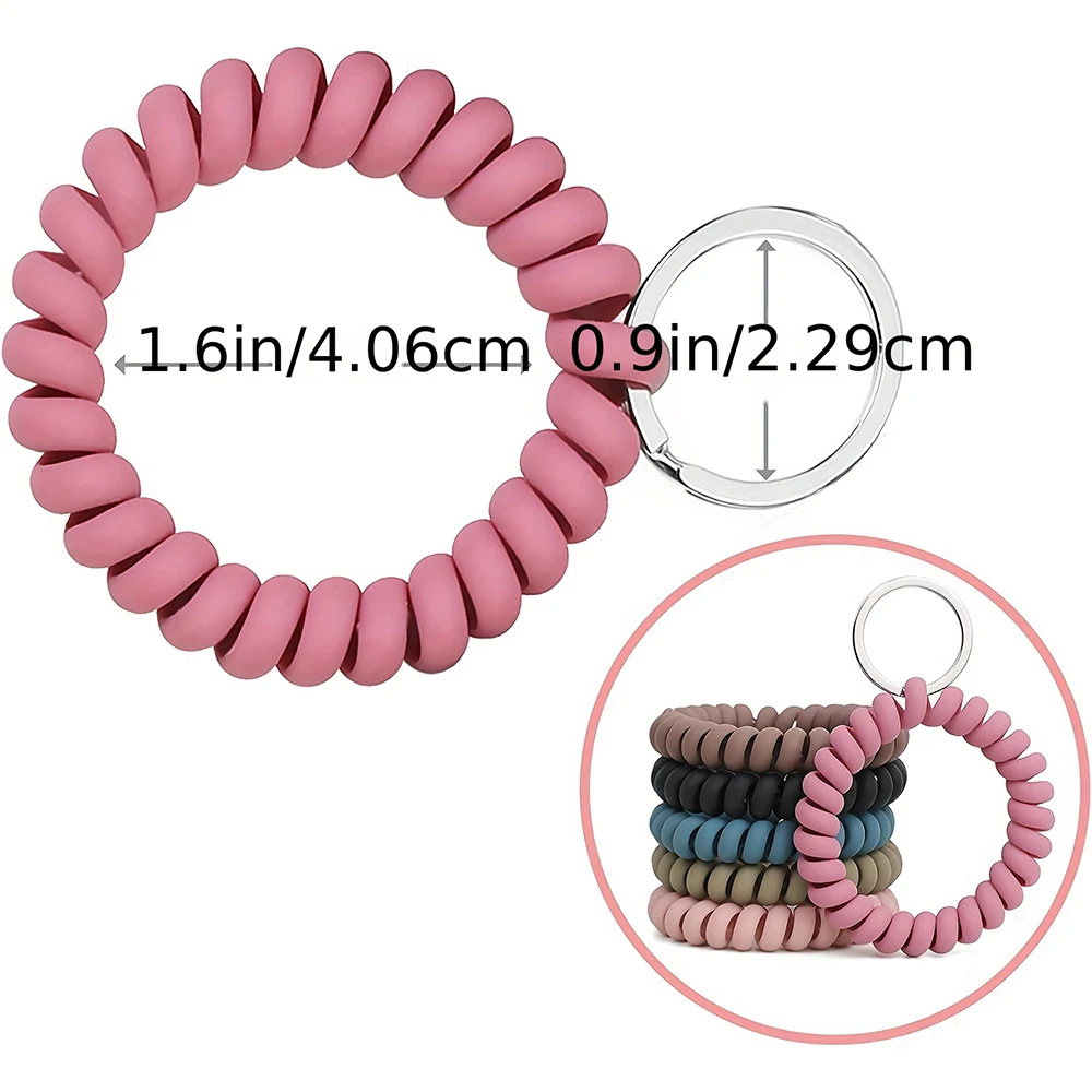 6PCS Spiral Coil Wrist Keychains Spring Flexible Spiral Wrist Coil ​Wrist Band Bracelet Key Ring for Outdoor Sports